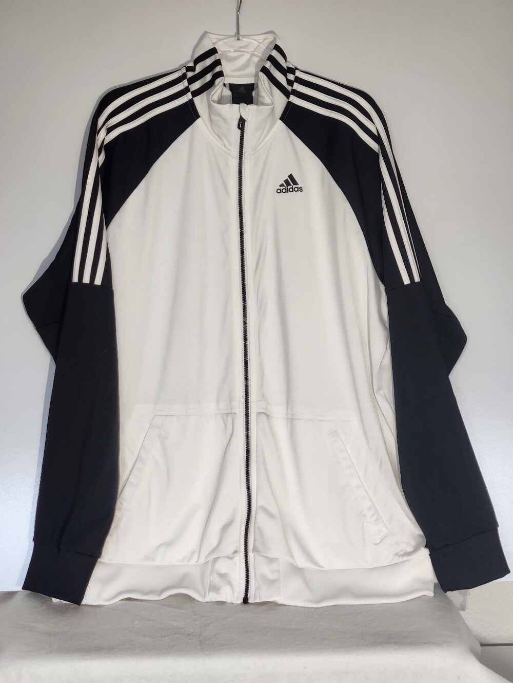 adidas White and Black Full-Zip Windbreaker Jacket